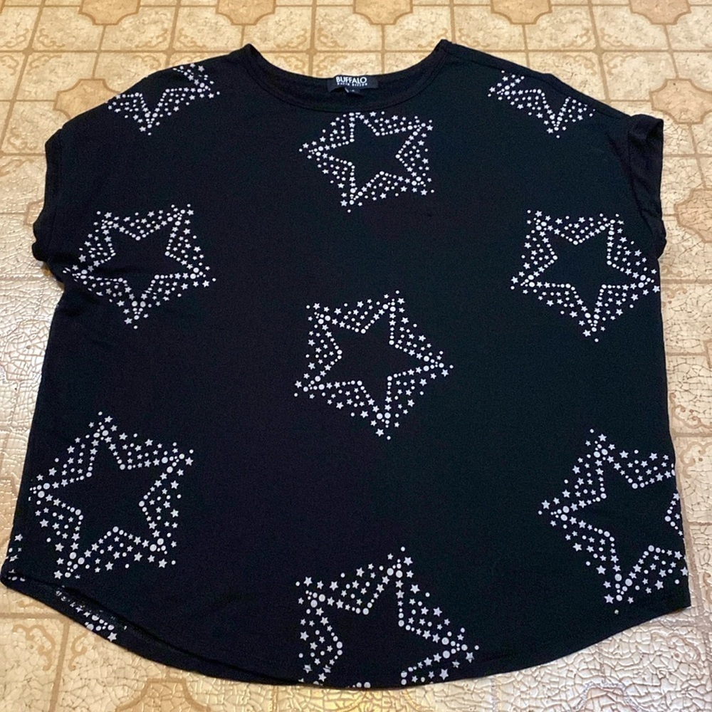 Women’s Size Small Top Buffalos David Black Blue with White Stars